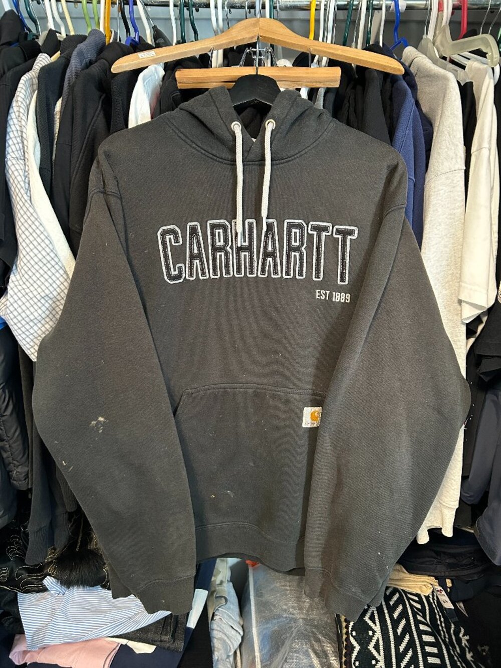 Carhartt Brown Work Vintage Faded Hoodie - Size L, Fit XL